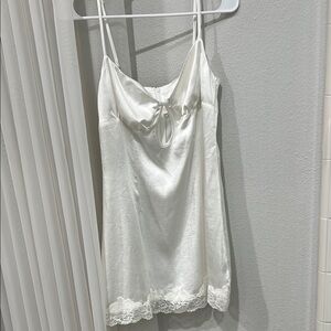 Princess Polly White Satin Mini Dress with lace trim